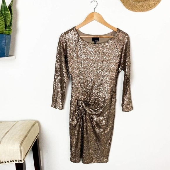 Greylin Gold Sequin Long Sleeve Sheath Dress Size S Small - Picture 4 of 13